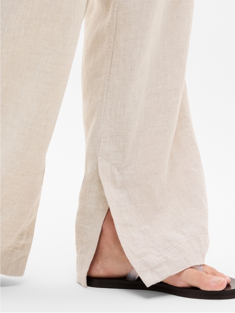 Athleta Retreat Linen high rise Drawstring Wide-Leg Pants undyed PM Front Slits - Picture 4 of 5